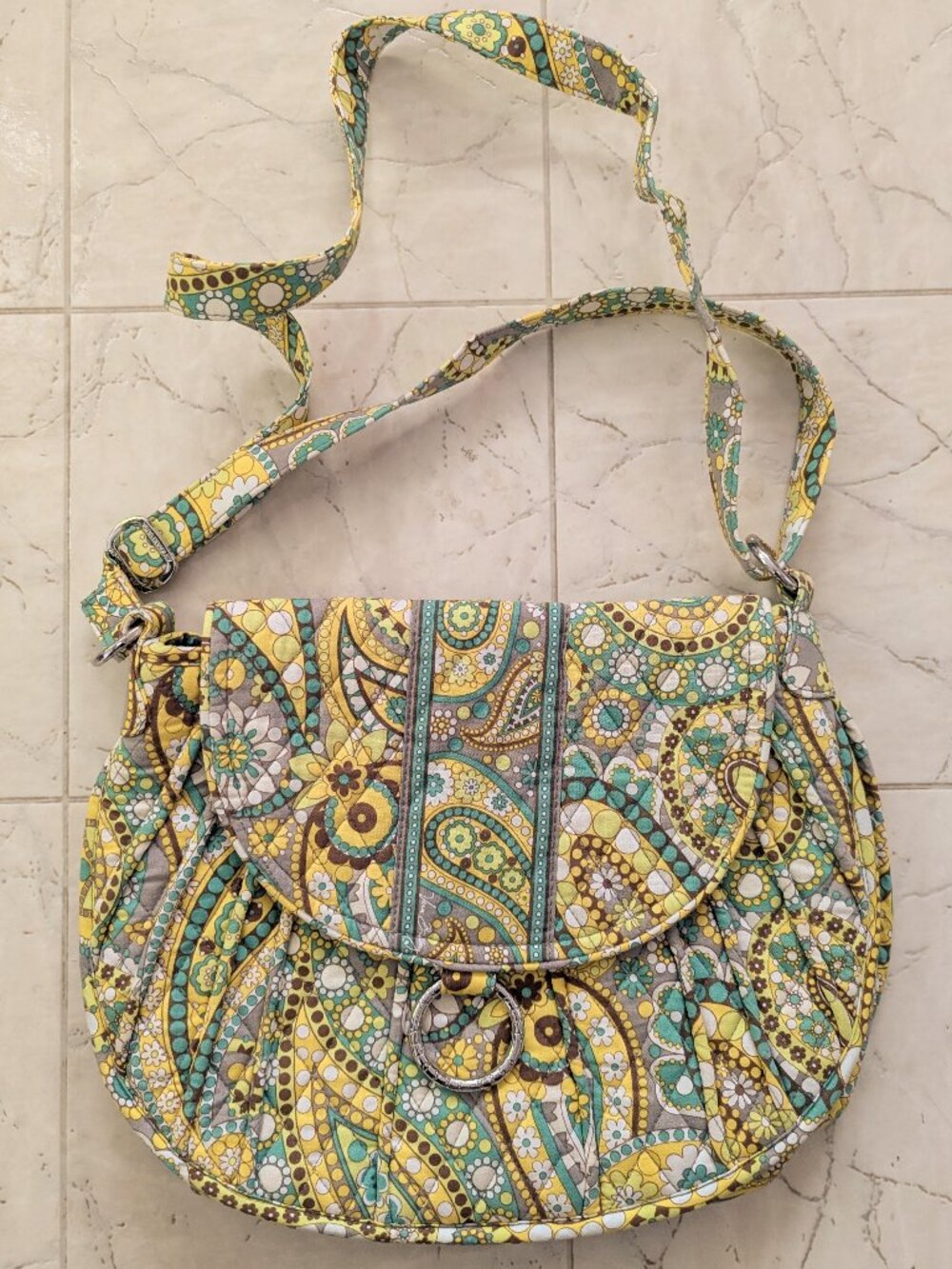 Vera Bradley Lemon Parfait Saddle Bag Yellow